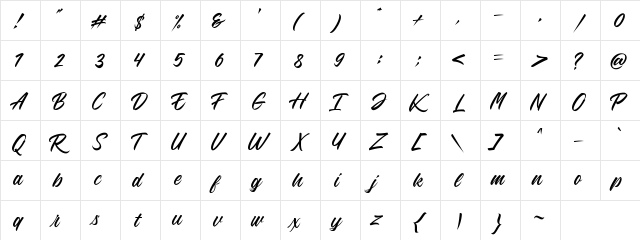 Blue Phantom Regular  glyph index