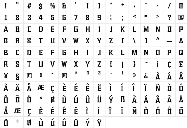 VEMBAZAX RM STENCIL Regular  glyph index