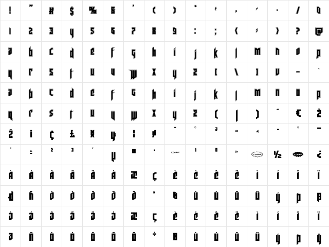 Deathshead Academy Regular  glyph index
