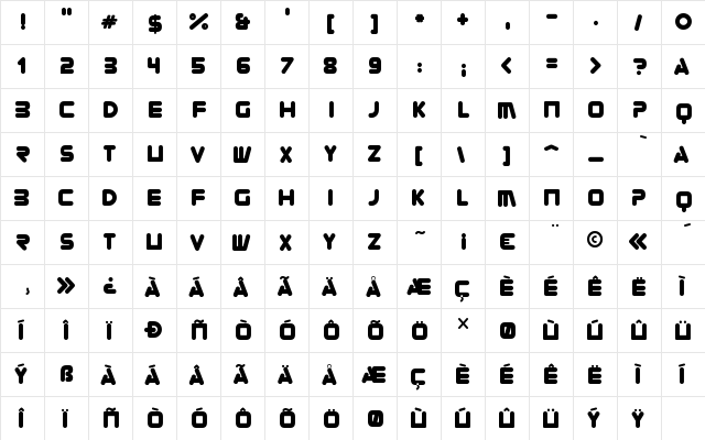 Zorque Regular  glyph index