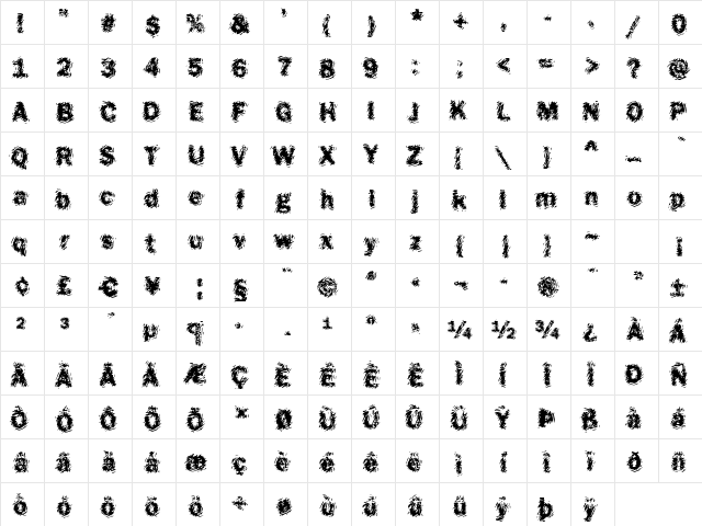 Funky18 Bold  glyph index