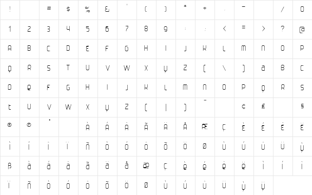 Danthin Regular  glyph index