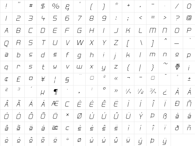 Hall Fetica Upper Regular  glyph index