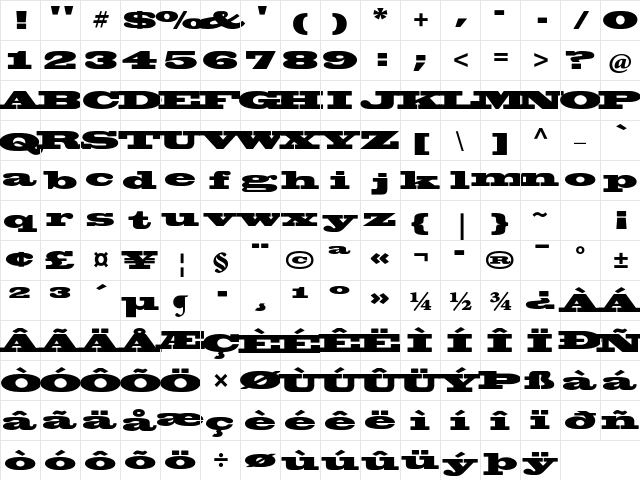 Blackoak Std Regular  glyph index