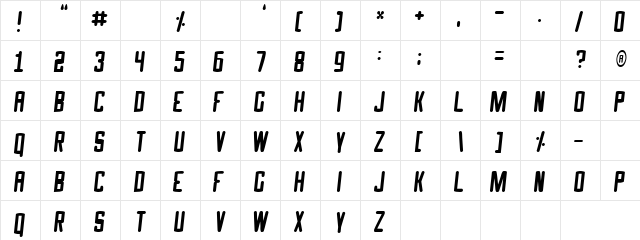 Jurassic Quest Regular  glyph index
