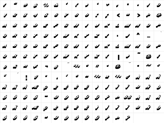 Buster D Regular  glyph index