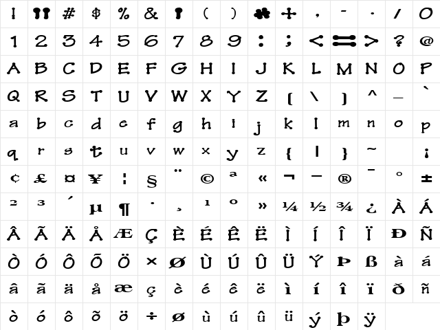 FeltPointNew35 Regular  glyph index