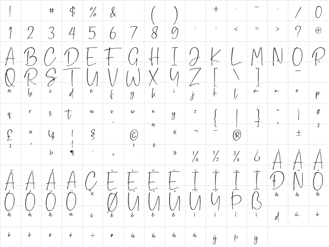 Pleasent Regular  glyph index