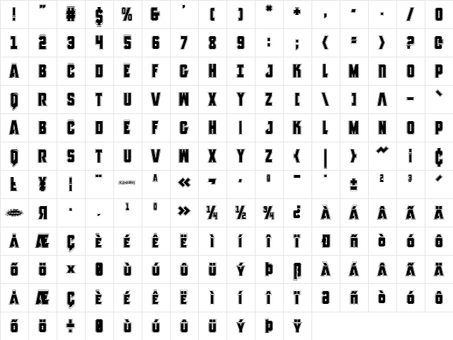 Anitlles Academy Regular  glyph index