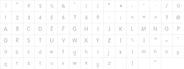 First Font Regular  glyph index
