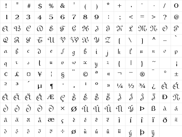 Bed Regular  glyph index
