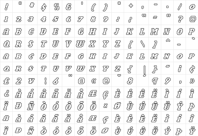 Narly Outline  glyph index