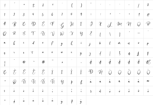 mathulesy Regular  glyph index