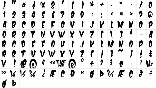 Komika Title - Boogie Regular  glyph index