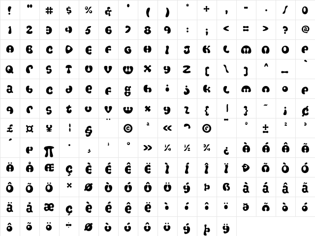 Amoeba Regular  glyph index