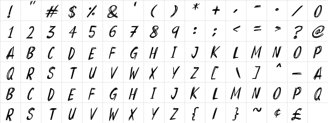 Superscratchy Italic  glyph index