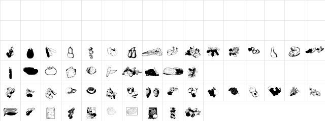 FruitsNVegies Regular  glyph index