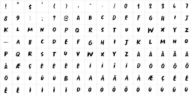 Springwood Brush DEMO Regular  glyph index