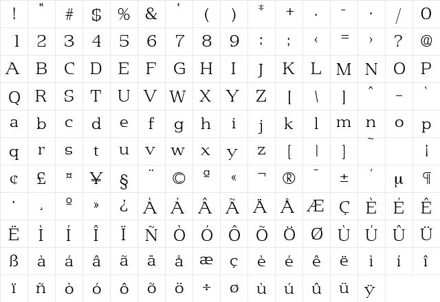 Penthouse-Serial-ExtraLight Regular  glyph index