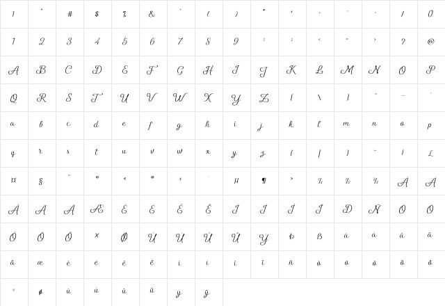 Shelly Script Regular  glyph index