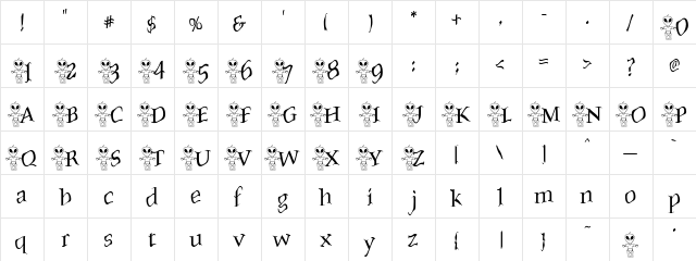 AlienBaby Regular  glyph index