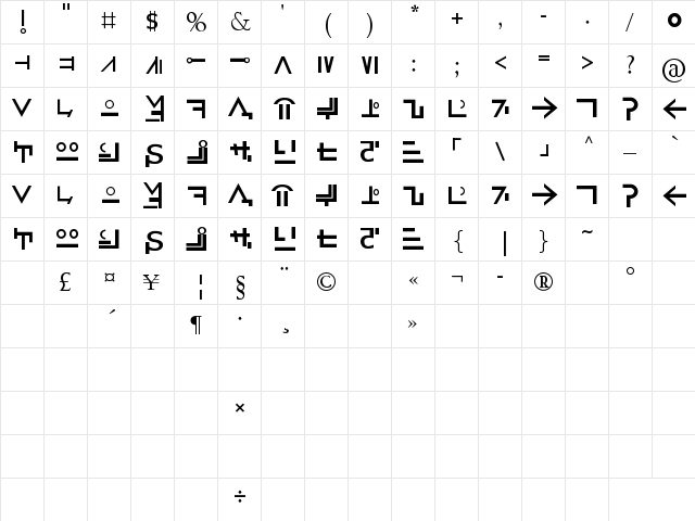 Enidoukan Regular  glyph index