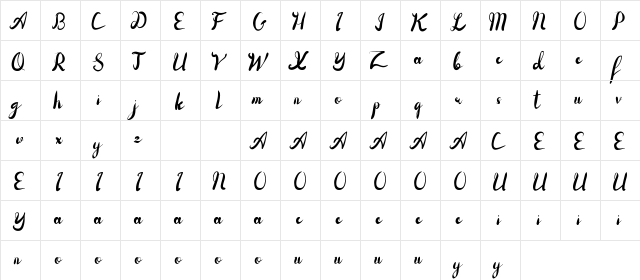 Selfies Demo Script Regular  glyph index