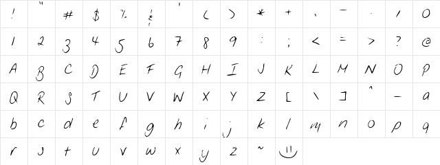 Jenny Handwriting  glyph index