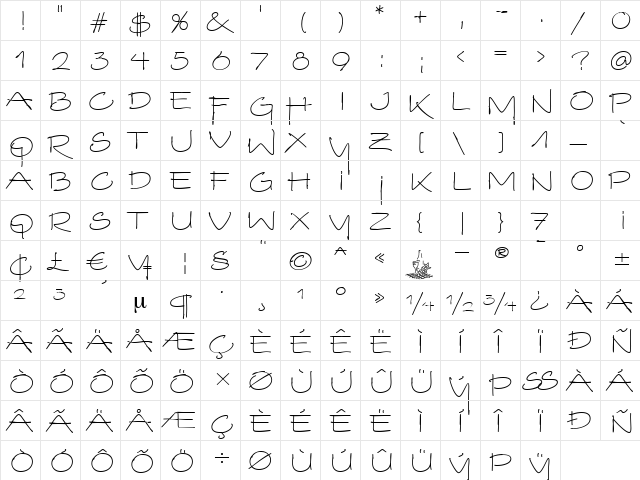 VinoBiancoITC TT Regular  glyph index