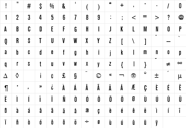AkzentCondMedium Regular  glyph index