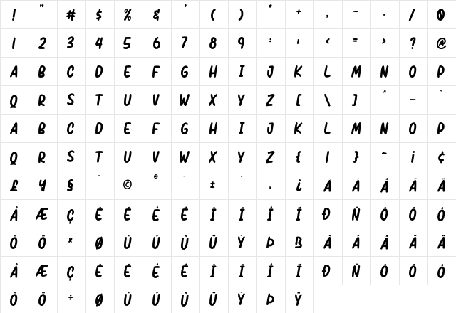 Childo Regular  glyph index