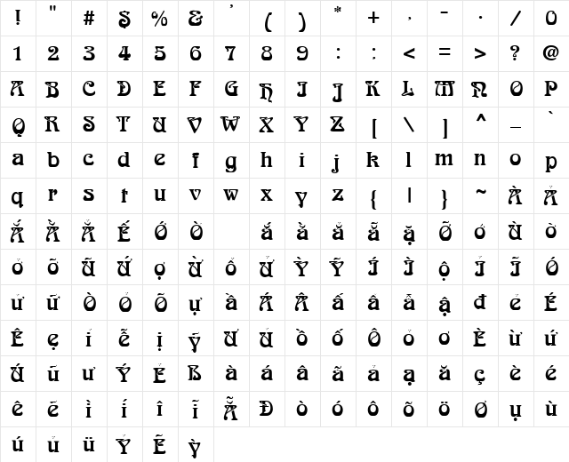 VPS Binh Long Normal  glyph index