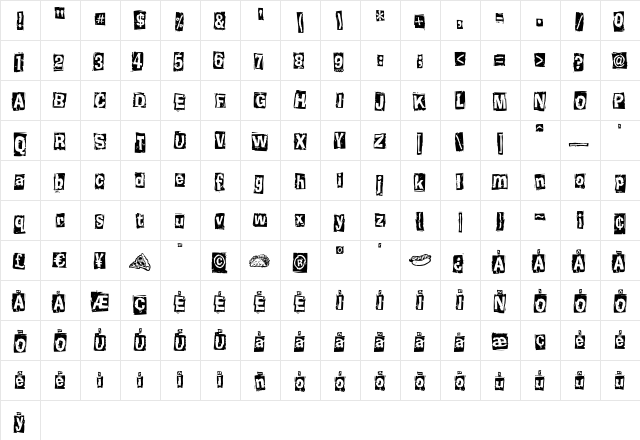 KnuckleheadBoxed Regular  glyph index
