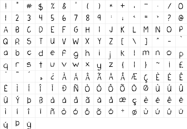 KG Chasing Pavements Regular  glyph index
