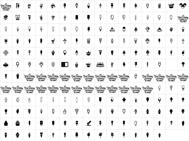 Ice Cream Icons Regular  glyph index