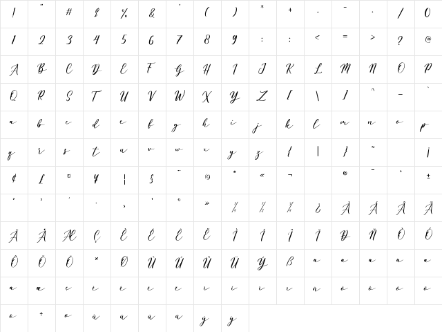 Belagia - Demo Regular  glyph index