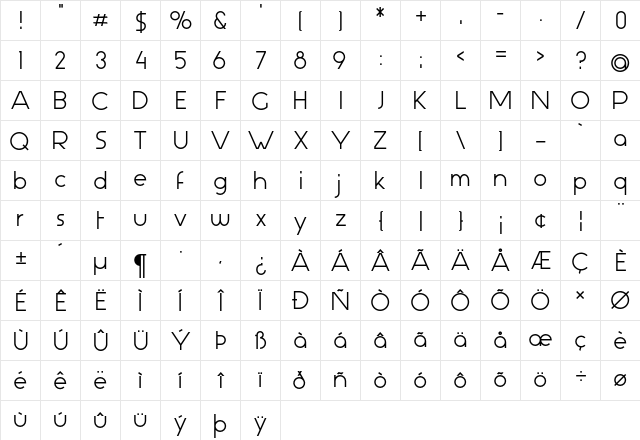 Aspergit Bold  glyph index