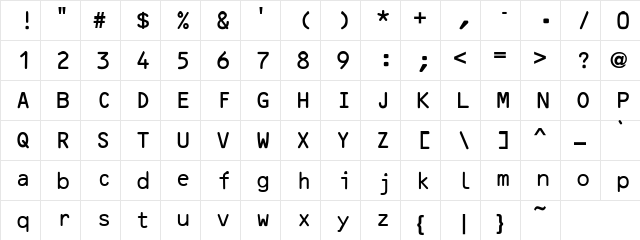 OCRB Regular  glyph index