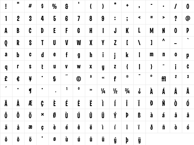 LasVegas Jackpot  glyph index