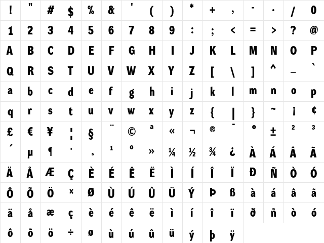 DynaGrotesk DM Bold  glyph index