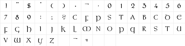 CallifontsF55TrueType Regular  glyph index