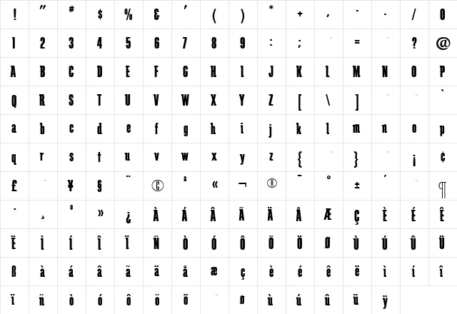 SchindlerExtraBold Roman  glyph index