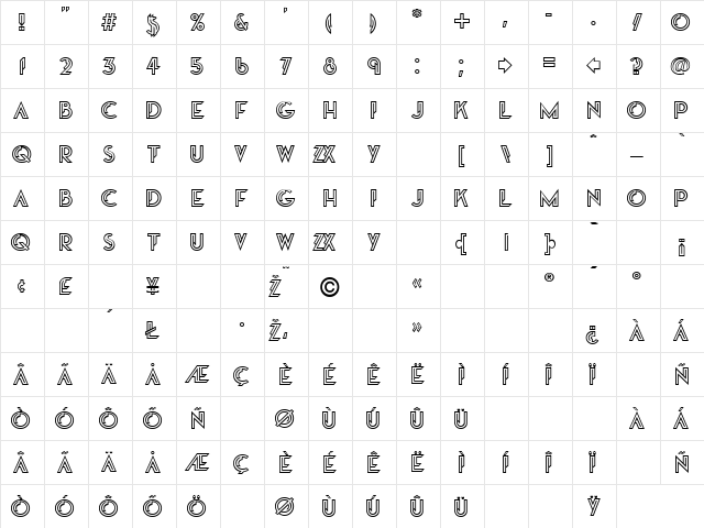 Greta Regular  glyph index