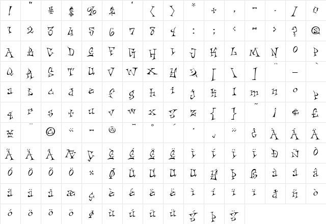 Skiffledog Regular  glyph index