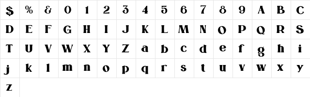 Milona Regular  glyph index