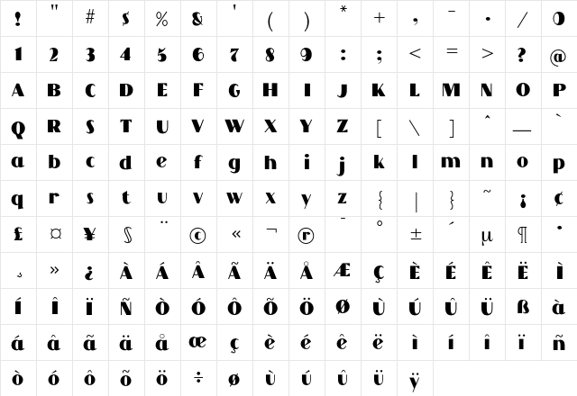CamionBold Regular  glyph index