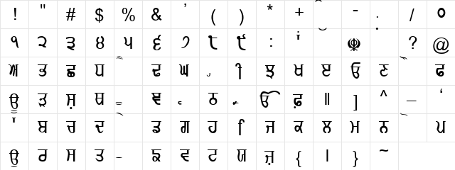 Khalsa Regular  glyph index