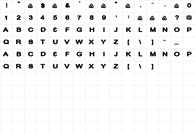 BrokenDoll Regular  glyph index