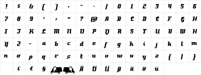 Pellegrini Italic  glyph index
