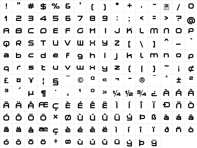 Planetium-X Bold Demo Regular  glyph index